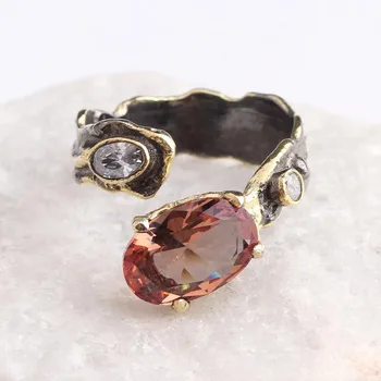 

Oval Cut Sultanite Stone Womens 18K Gold Plated Silver Ring, Woman Silver Sultanite Handmade Ring