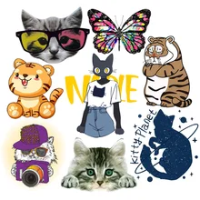 

Cartoon Cat Applique Iron-On Transfers For Clothing Stickers Unicorn Butterfly Patch DIY Thermal Heat Transfer For Kids Clothes