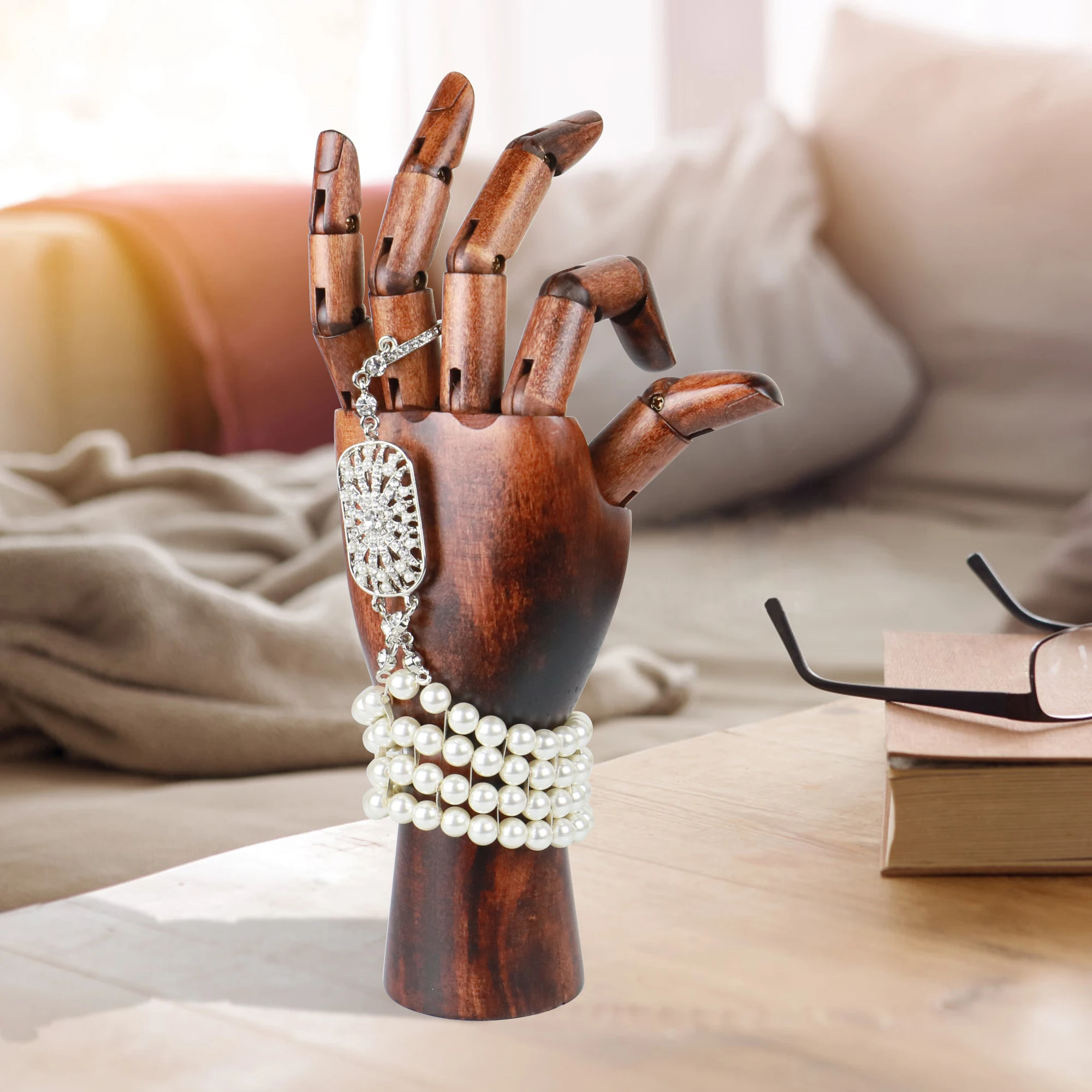 Female Male Movable Wood Hand Mannequin Hand Black Brown Wooden Hand Watch  Gloves Ring Wallet Jewelry Display Hand