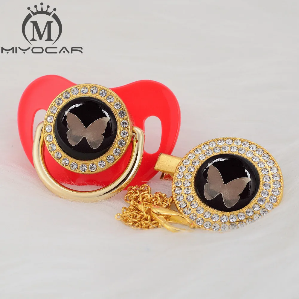 

MIYOCAR 7 color lovely gold butterfly beautiful Gold bling pacifier and pacifier clip BPA free dummy bling unique design GBF