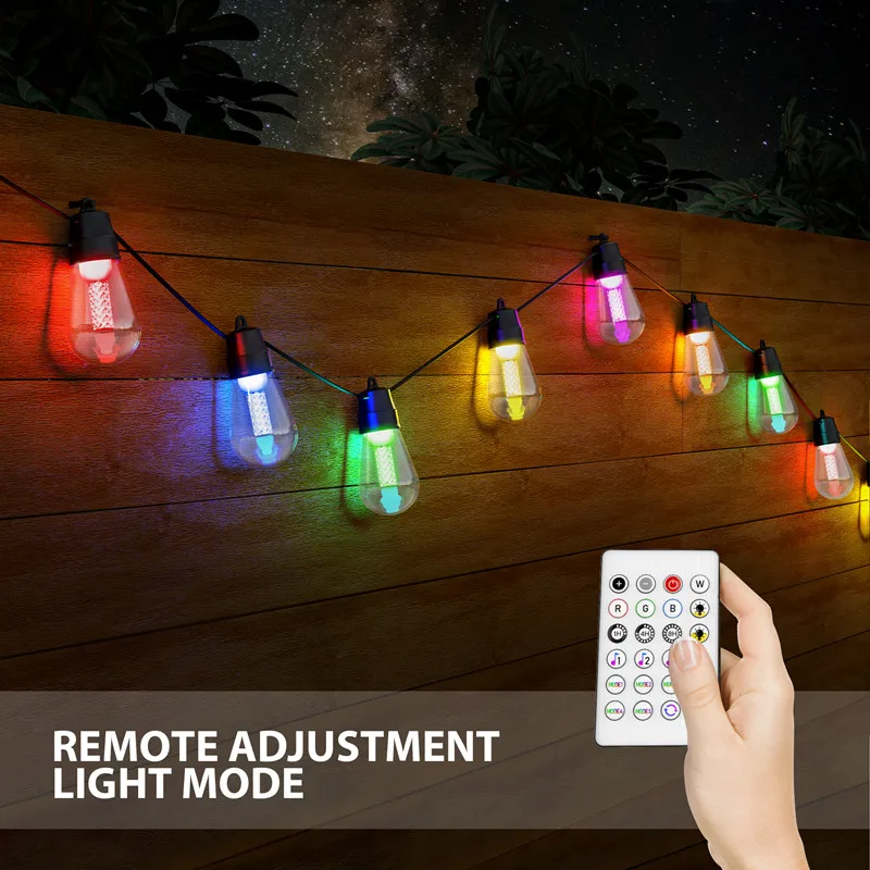 Bluetooth LED String Light Outdoor Solar Street Garland RGB S14 Fairy Light 15 30 Bulb LED Garden Light Patio Tree Wedding Decor star fairy lights