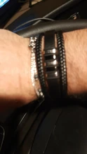 Pulsera de cuero trenzado de acero inoxidable para hombre, brazalete negro magnético, Punk Rock, accesorios de joyería