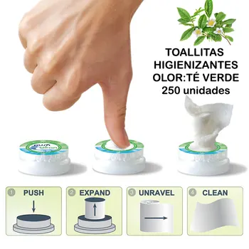 

TOALLITAS HÚMEDAS HIGIENIZANTES PUSH CLEAN olor Té Verde 250 uds