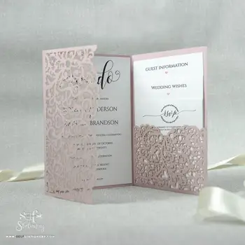 

1pcs Pink White Elegant Laser Cut Wedding Invitation Cards Greeting Card Business Pocket With RSVP Cards Decor Party Supplies