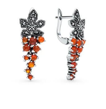 

Silver earrings with marcasite and carnelian sunlight sample 925