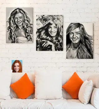 

Personalized 3'lü Women Charcoal Artistic Portrait Design Canvas Table Set 30x50cm-10