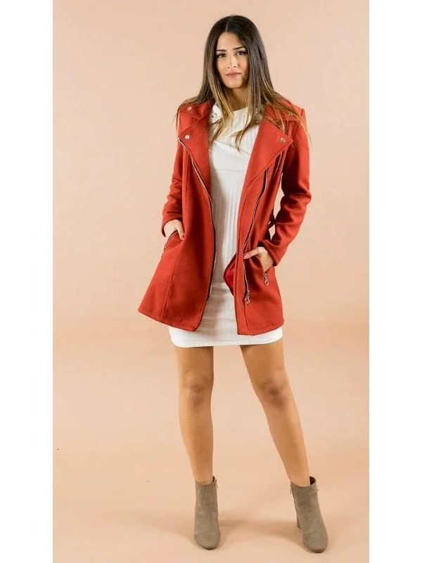 Red GREYMODA Женская Байкерская ткань пальто мода для зимы - Color: Red