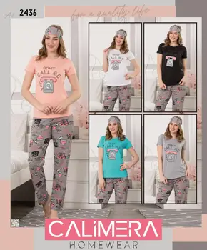 

Pajamas 3 Sets Women Long Sleepwear Tshirt Sleeping Strip Phone Call Me Thin Carton Generation Suit Home Women Gift