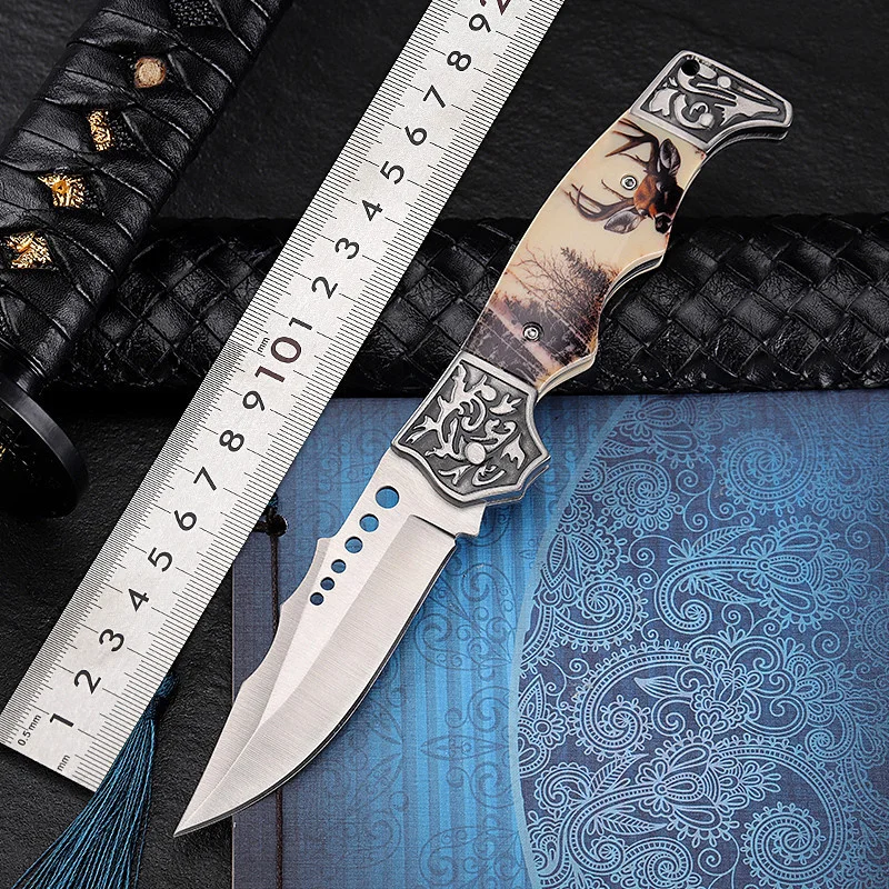 Elk Forest Pattern Outdoor Hunting Knife High Hardness Folding Camping Pocket Gift Collection Tool 1 pcs | Дом и сад