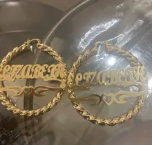 AurolaCo-pendientes de aro de bambú de acero inoxidable para mujer, aretes personalizados con nombre, estilo bambú, 30-90MM