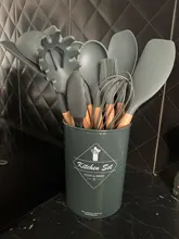 Shovel Storage-Box Spatula Cooking-Tools-Set Wooden-Handle Non-Stick Silicone with 9/10/12pcs