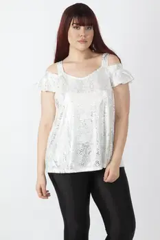 

Sans Textile Women Bone Lacquer Printed Shoulder Low-Cut Blouse 65 N15947