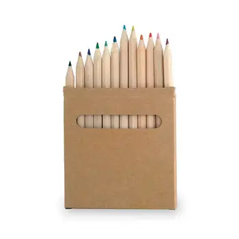 Set 12 lápices en caja de cartón natural con ventana. Lote de 15 unidades. Regalos para cumpleaños y eventos infantiles