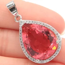 32x19 мм Фантастическая форма капли розовый морганит CZ женский серебряный кулон для помолвки