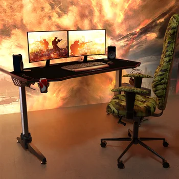 Mesa de juegos con iluminación LED RGB, superficie grande para PC, escritorio con alfombrilla para ratón, caja de Cable, soporte para auriculares 4
