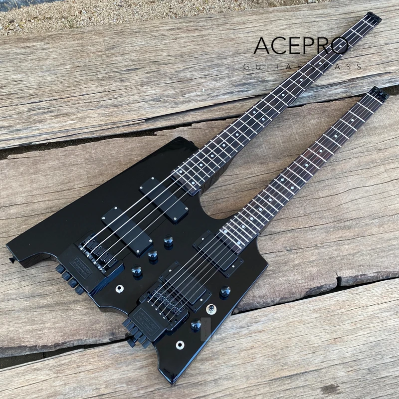 Guitare électrique à double manche noire JE, 4 cordes, basse, 6