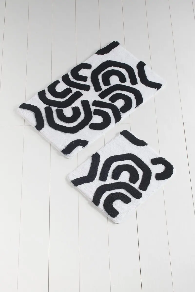 Bath Mats Non Slip Anti Mould Mats Non Slip Anti Mould Blackline 2'Li Set 60X100 Cm-50 X 60 Cm