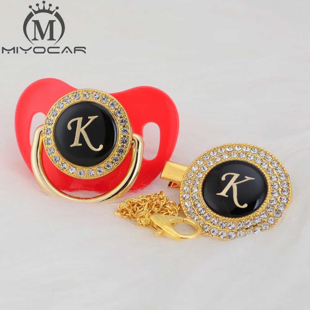 

MIYOCAR name Initials letter K beautiful bling pacifier and pacifier clip set unique BPA free dummy bling unique design LK