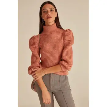 

Shoulders Shirred Full Turtleneck 3/4 Sleeve Knitwear