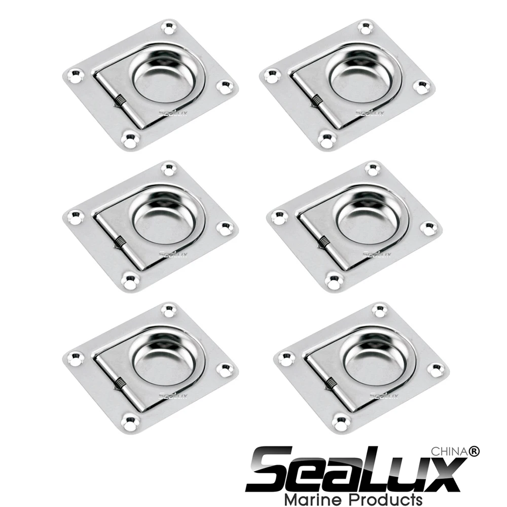 

Sealux 6 pcs per set Marine Grade Stainless Steel Spring Loaded Flush Lift Handle for storage Boat Yacht Fishing