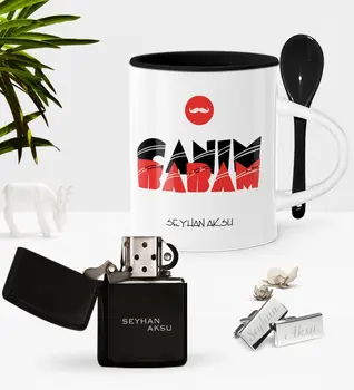 

Personalized Dear Dad With Spoon Cup Cigarette Lighter Cufflink Seti-5