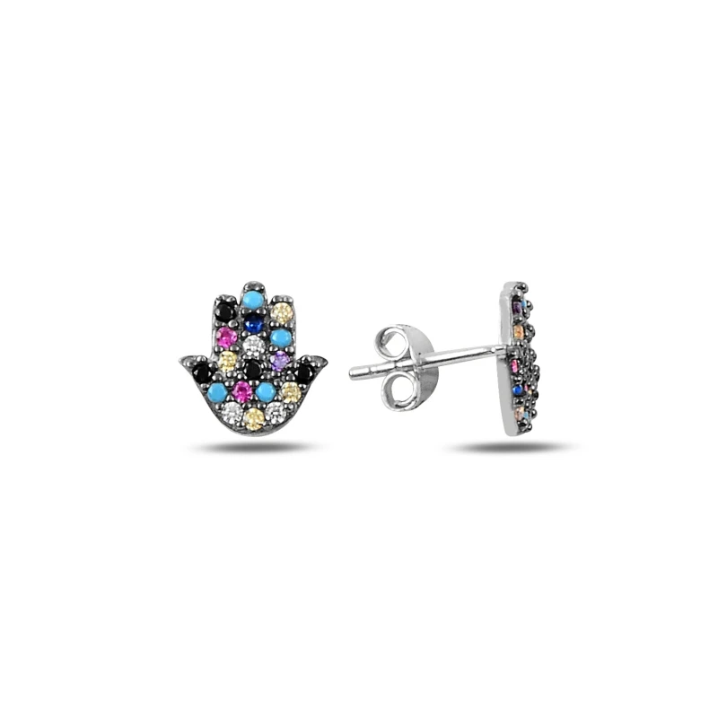 

Silver 925 Sterling Mixed Color Zircon Stone Fatma Master Hand Earring