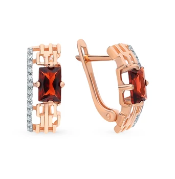 

Gold earrings with cubic zirconia and Garnet sunlight sample 585