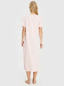 

Neckline Ruched Patterned Cotton Nightgown