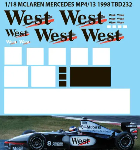 1/18 наклейки McLAREN MERCEDES MP4/13 1998 MC LAREN отсутствуют TBD232 |
