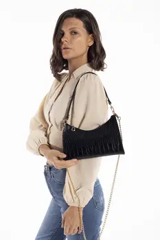 

Black Crocodile Women's Baguette Chain Strap Shoulder Bag Women's Handbag