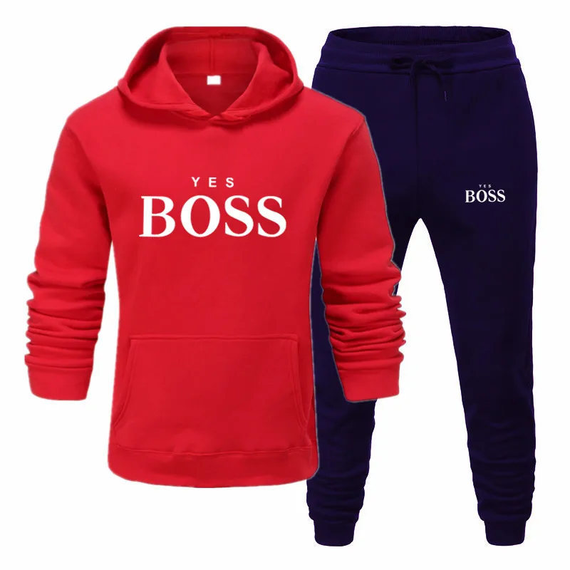Бренд YES BOSS, мужские толстовки с принтом, костюмы, фирменный спортивный костюм, мужские толстовки+ спортивные штаны, осенне-зимний флисовый пуловер с капюшоном