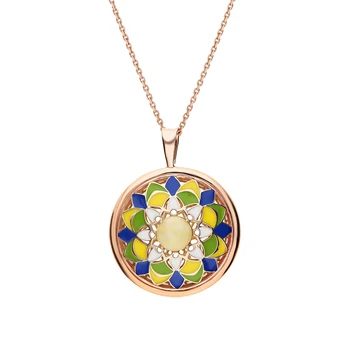 

Silver Pendant with Amber and enamel sunlight sample 925