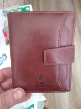 Billetera de cuero genuino antirrobo RFID para hombre, tarjetero Vertical con cremallera a presión, monedero