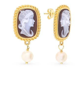 

Silver earrings with agate and pearls sunlight sample 925