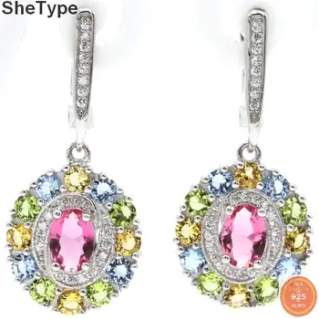 

33x16mm Real 8.3g 925 Solid Sterling Silver Deluxe Citrine Peridot Tanzanite Tourmaline CZ Wedding Ladies Earrings
