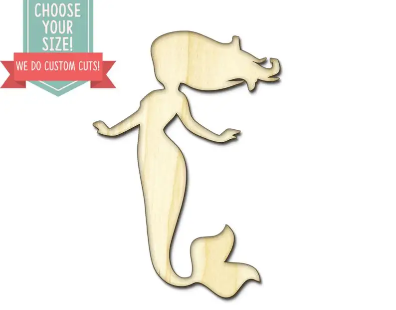 Русалка дерево вырезанный-на заказ Выберите свой размер-лазерная резка Деревянные Художественные товары для рукоделия Настенный декор свадебный детский DCS0171