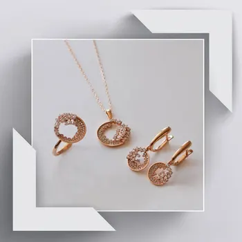

Ring Earrings Necklace Roz Gold Triple Suit 05-520-MYZ10200