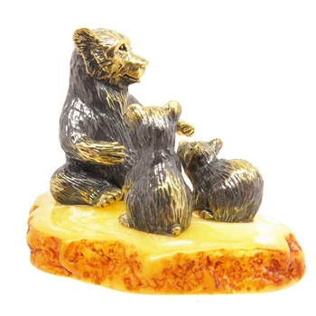 

Figurine bronze медведведица with медвежатами stand Amber miniature plastic animal beasts 2431