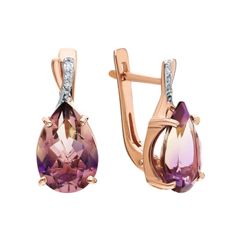 

Gold earrings with ametrine and cubic zirconia sunlight sample 585