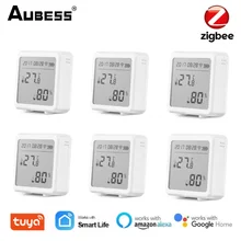 

Aubess Tuya Zigbee Temperature Humidity Sensor With Large LCD Screen Display Battery Power Voice Control Via Alexa Google Home