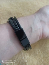 ZOSHI-pulsera trenzada de cuero genuino para hombre, brazalete hecho a mano de varias capas, de acero inoxidable, para regalo