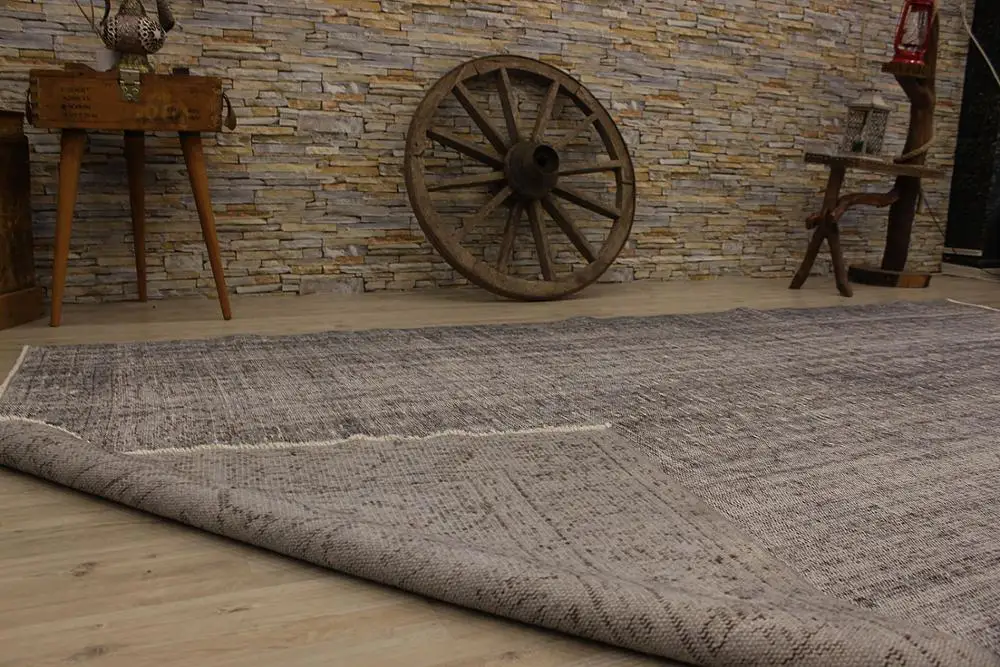 Ковер старый Анатолий, серый ковер ручной работы винтажный домашний стиль, серый килим домашний дизайн