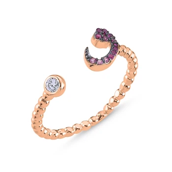 

KUTAYDAN Pink Grayscale Nano Stone Adjustable Vav Ring 925 Sterling Silver