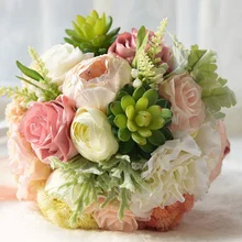 Суккулент Свадебный букет шелковых цветок кружева ленты ручной вязки многоцветный Свадебный букет