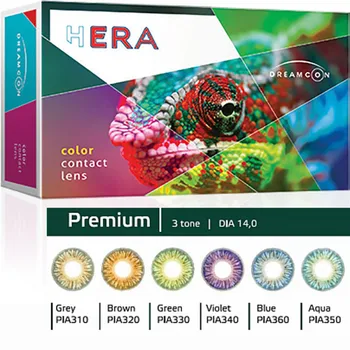 

Hera premium 3 tone color contact lenses. Colored lenses with diopters. Lenses for vision, blue, green, brown, Aqua, Gray