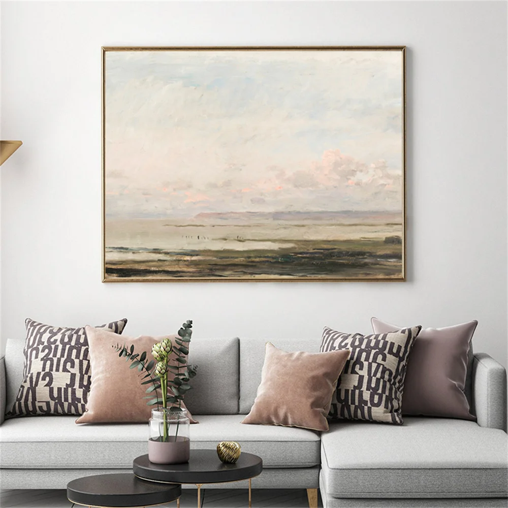 

Vintage Seascape Canvas Painting Coastal Landscape Wall Poster Pastel Beach Art Prints Picture Home Farmhouse Nautical Decor