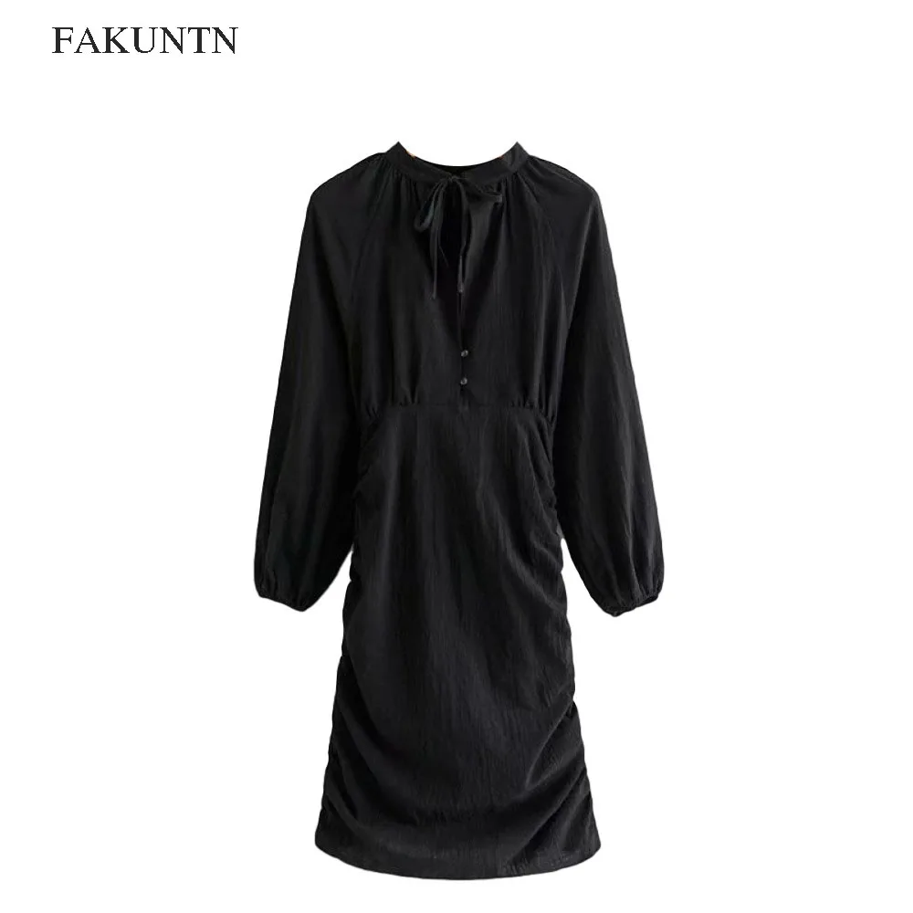 

Women Clothes Black Temperament Dress 2020 Autumn New Sexy V-Neck Long Sleeve Slim Vintage Dresses Fashion All-Match Dresses