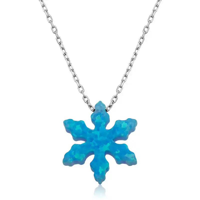 

Armagano 100% 925 Sterling Silver Blue Opal Stone Snowflake Lady Necklace Quality and Original Women Amulets