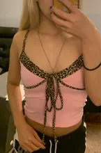 Sexy Tops Strap Crop-Top Lace-Up Women Cami Backless Leopard-Patchwork Harajuku Darlingaga