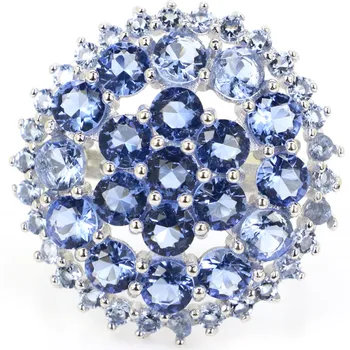 

25x25mm Luxury 5.0g Round Created Rich Blue Violet Tanzanite Real 925 Solid Sterling Silver Rings